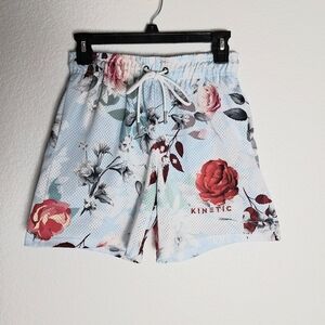 Kinetic Rose Floral Mesh Shorts Size XS 90's Drawcord Pockets Comfort Athletic